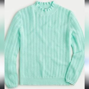 NWT J Crew Pointelle Mock Ruffle Neck Sweater sz XS Mint Green Pastel Preppy